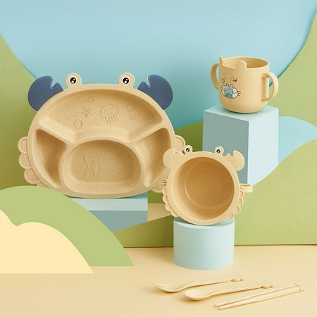 

Hengtai Crab Feeding Set For Kids Includes Plate Bowl Cup Fork Spoon and Chopsticks Yellow