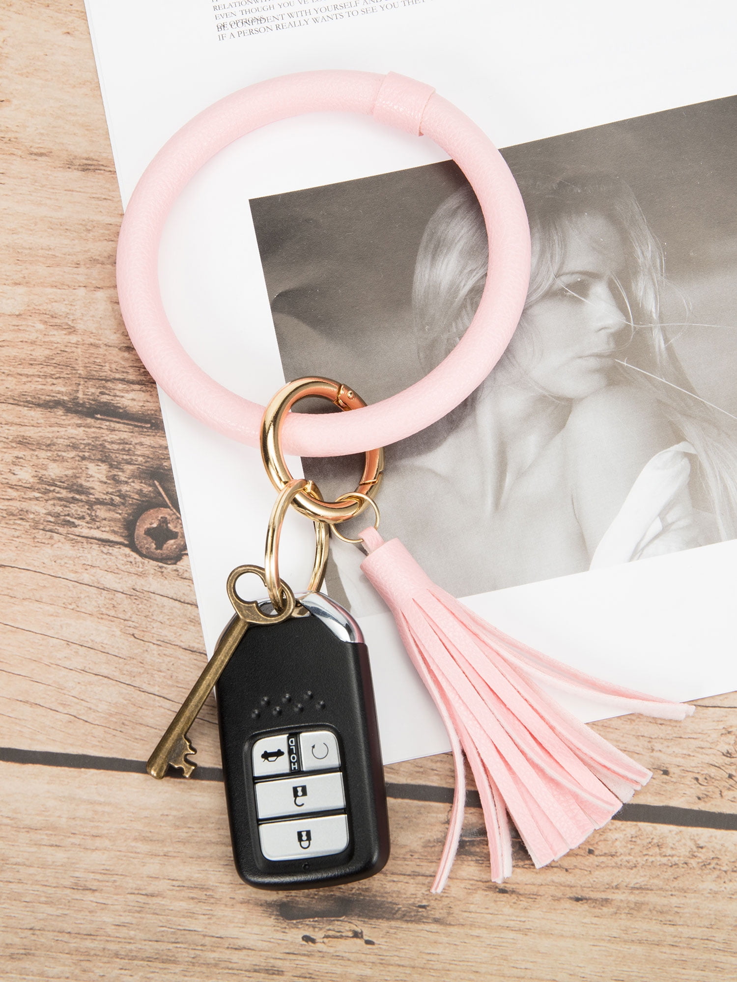 NK NK Tassel Ring Circle Key Ring KeychainWristlet Leather Bracelet