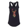 thumbnail image 2 of Trippy Colorful Buck Head Rainbow Hunting Deer Mosaic Animal Lover Ladies Racerback Tank Top, Black, Small, 2 of 3