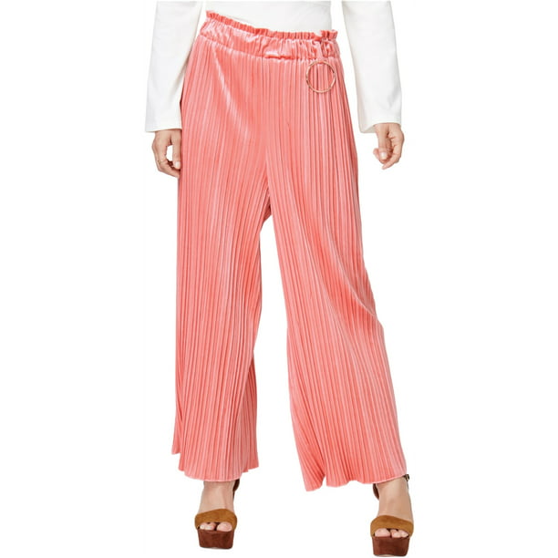 Endless Rose Womens Pleated Velvet Casual Wide Leg Pants, Pink, X-Small 