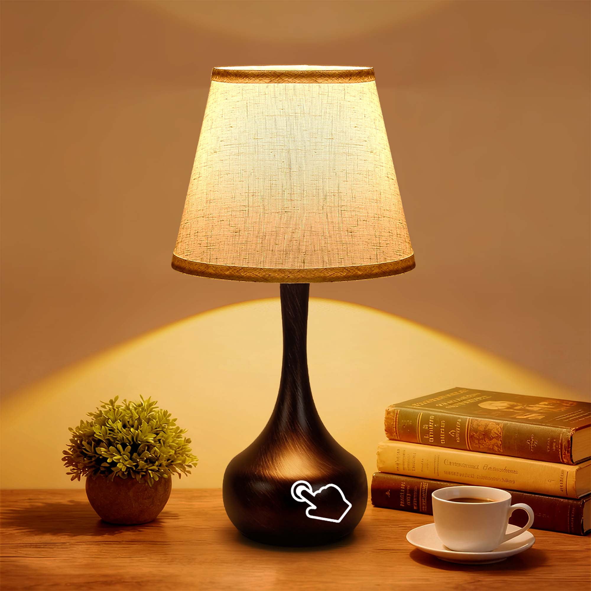 Miniyam 8.7" W * 16.6" H Touch Table Lamps Set of 2, 3 Way Dimmable Bedside Lamp for Bedroom, Including E26 LED Bulbs(Black Gold)