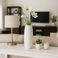 thumbnail image 3 of Cylinder Vase for Living Room Decor - Ceramic Stoneware Flower Vase for Home, Bedroom, House Centerpiece, and Office Table Decor - Modern Textured Design for Mantel and Console - 14", White, 3 of 15