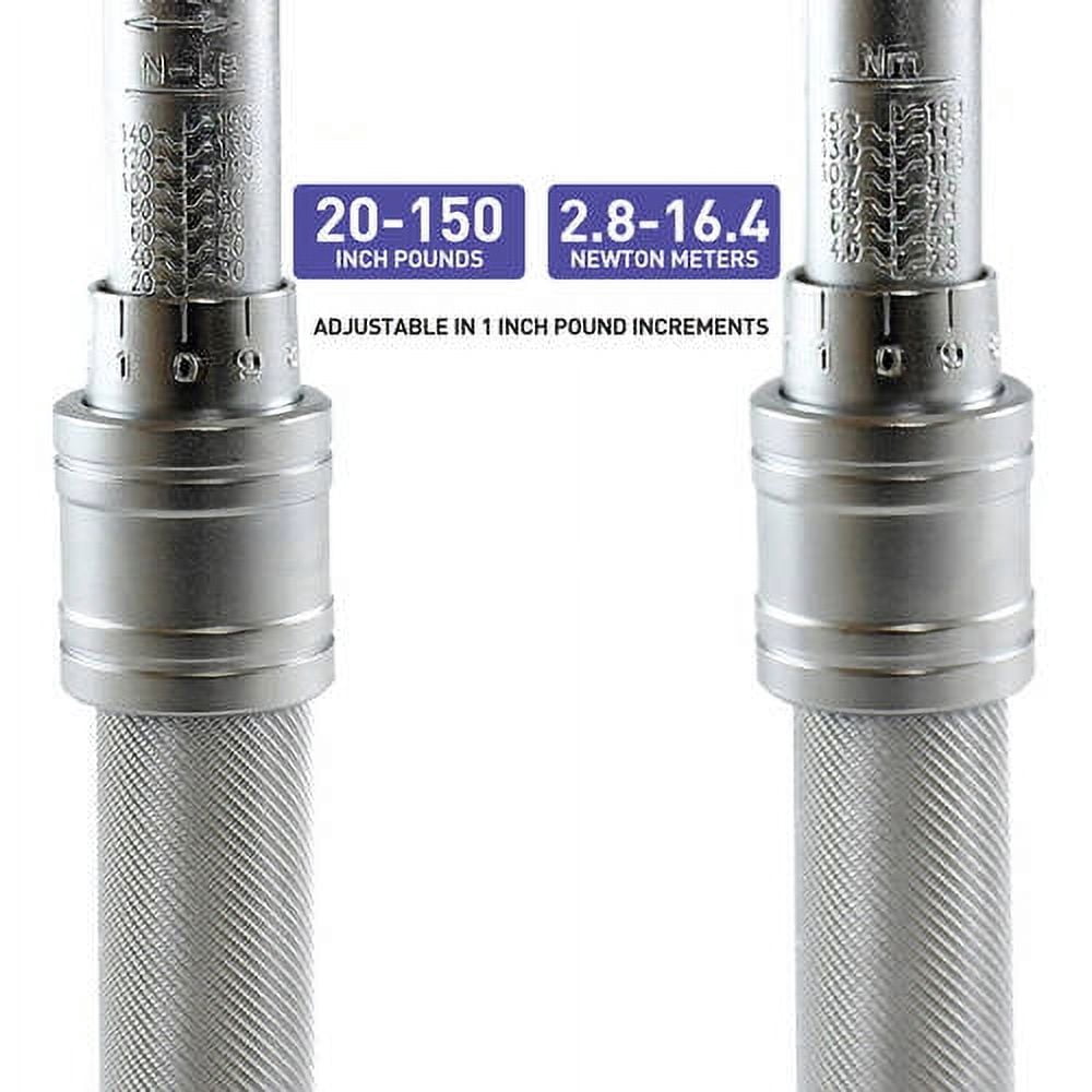 Capri Tools 31200 20-150 Inch Pound Industrial Torque Wrench, 1/4", Matte Chrome