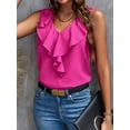 thumbnail image 6 of Women'S Ruffle Sleeveless Tops Dressy Casual Business Work Blouses Office V Neck Chiffon Shirts Summer 2025 Rose Red L, 6 of 8