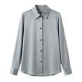 thumbnail image 5 of ClodeEU Women's Satin V Neck Long Sleeve Button Down Blouse,Casual Loose Fit Office Shirt Top Gray,Women's Plus S, 5 of 5