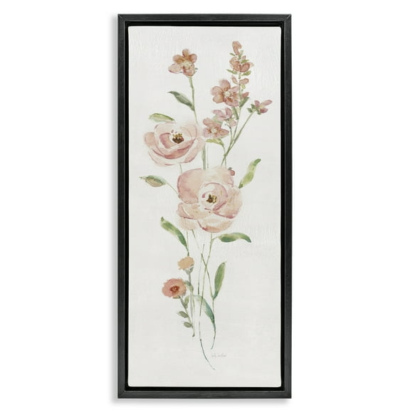 Stupell Industries Pastel Rose Sprigs Botanical & Floral Painting Black Floater Framed Art Print Wall Art, 11 x 25