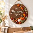 Family Point Sign Wooden Door Sign Fall Pumpkin Wreath Personalized Family Name Porch ...