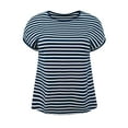 thumbnail image 4 of GRACE & GRANDEUR Women's Plus Size Summer Tops Striped Crew Neck T-Shirts Raglan Sleeve Casual Blouses 1X Navy Blue, 4 of 6