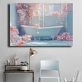 thumbnail image 4 of Mudket Framed Canvas Wall Art Blush Pink Rose Flower Blue Tile Bathroom Prints Wall Decor Romantic Floral Canvas Print Ready to Hang for Bathroom Bedroom Home Decor - 12"L x 8"W, 4 of 10