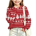 thumbnail image 4 of Wilark Girls Christmas Sweater Size 11-12 Years, Cute Long Sleeve Crew Neck Pullover Kids Festival Tops Red, 4 of 8