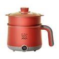 thumbnail image 1 of Olla eléctrica portátil con vaporera, olla antiadherente para cocinar fideos, albóndigas, filetes, ramen, huevos gris rojo, 1 of 9
