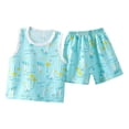 thumbnail image 3 of YHAJDS Kid Boy Girl 2 Piece Sleepwear Set Cartoon Print Cotton Sleeveless Top Shorts Home Set, 3 of 8