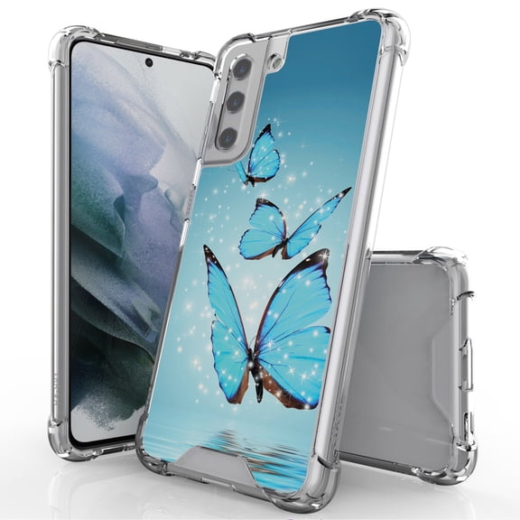 ANJ  Hybrid Slim Hard Back Cover Case Flexible Bumper for Samsung Galaxy S21 - Blue Butterflies
