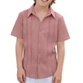 thumbnail image 2 of Kinrui Boys Cuban Guayabera Shirt Short Sleeve Button Down Shirt Summer Casual Cotton Linen Shirts Size 4-12 Years, 2 of 9