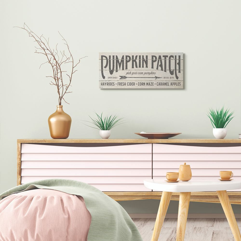 Stupell Industries Pumpkin Patch Fall Halloween Holiday Word Wood Texture Design Canvas Wall Art by Stephanie Workman Marrott