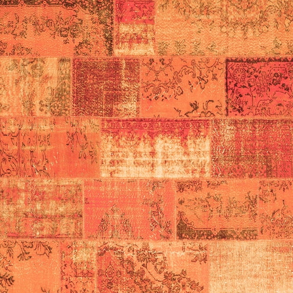 Ahgly Company Indoor Square Patchwork Orange Transitional Area Rugs, 3' Square
