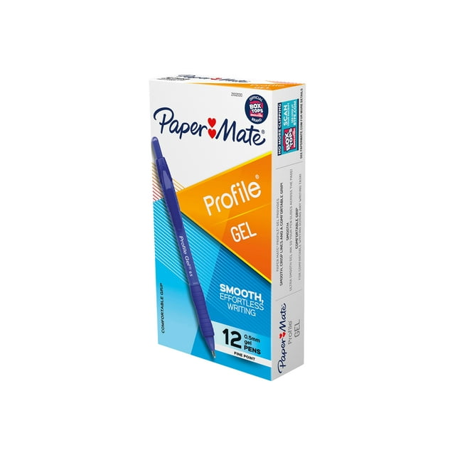 Paper Mate Profile Gel Rollerball Pen, Fine Point, 0.5 mm, Blue Ink, 12 Pack