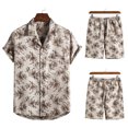 thumbnail image 2 of Conjunto casual de blusa y pantalones de playa de manga corta con estampado de botones para hombre Pompotops  oipoqjl35399, 2 of 3