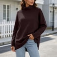thumbnail image 7 of Bzdzmqm Women Plus Size Long Sleeve Knitted Pullover Tops Casual Crew Neck Side Slit Sweater Fall Winter Loose Fit Solid Basic Tunic Blouses for Daily Wear, Coffee L, 7 of 7