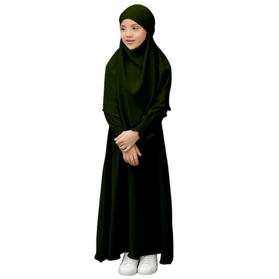EnJoCho Musli𝗆 Dress for Girls Islami𝖼 Prayer Abaya Dress Long Sleeve Kaftan Robe Maxi Dress with Hijab Kids Ramadan Eid Outfit Burka