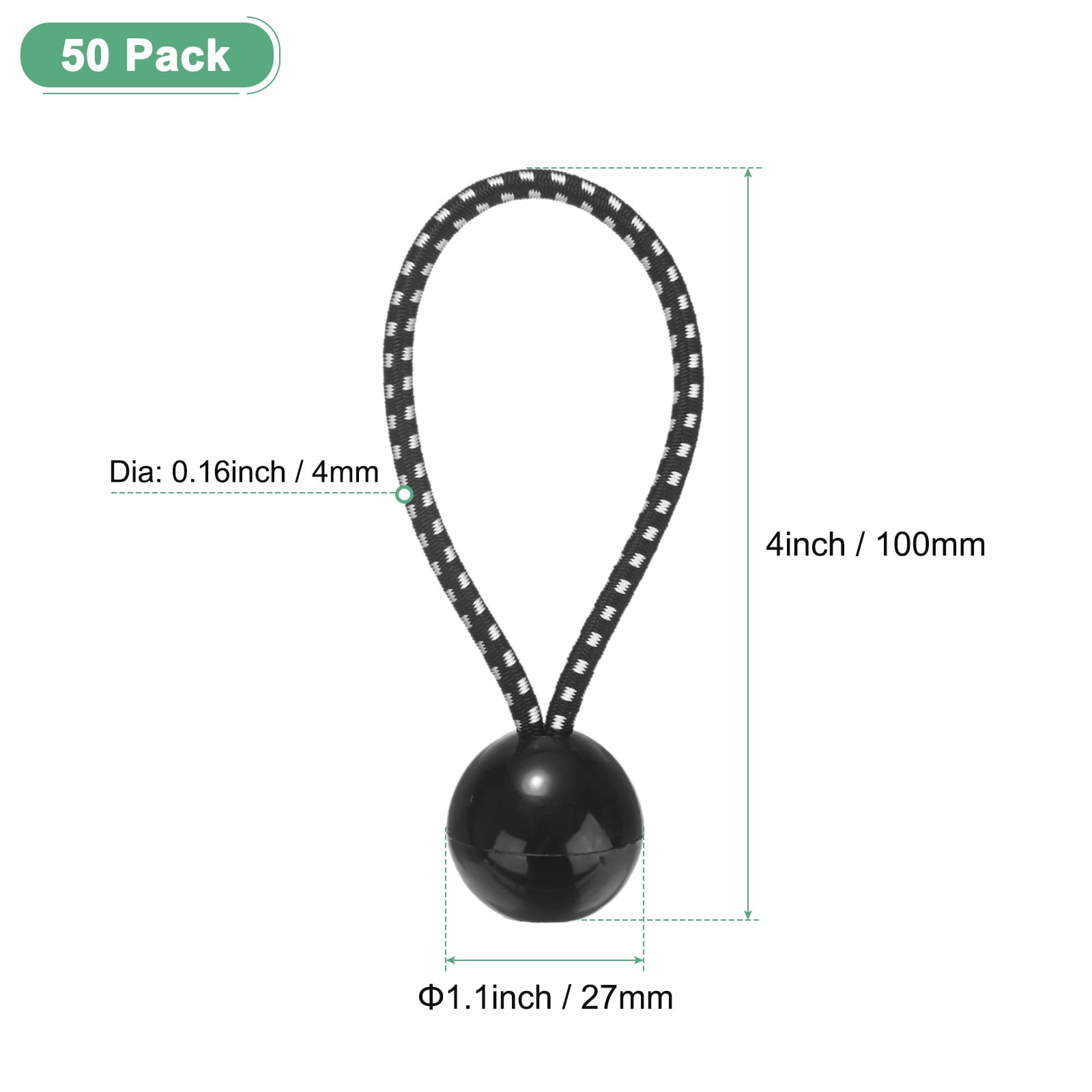 Uxcell 50-Pack Ball Bungee Cords, 4 Inch High Elastic Canopy Tarp Tie Down Bungee Balls for Tent/Cargo Holding [Black White]