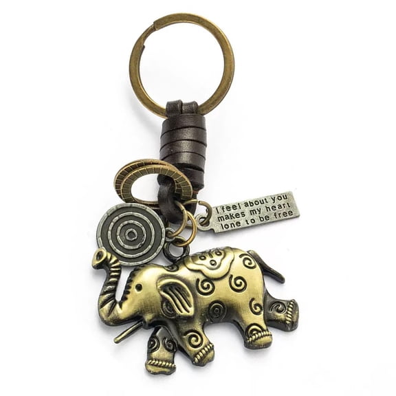 Leather Keychain Holder Good Luck 3D Alloy Cute Elephant Keyring Decorative Keychains Key Accessories for Men Women