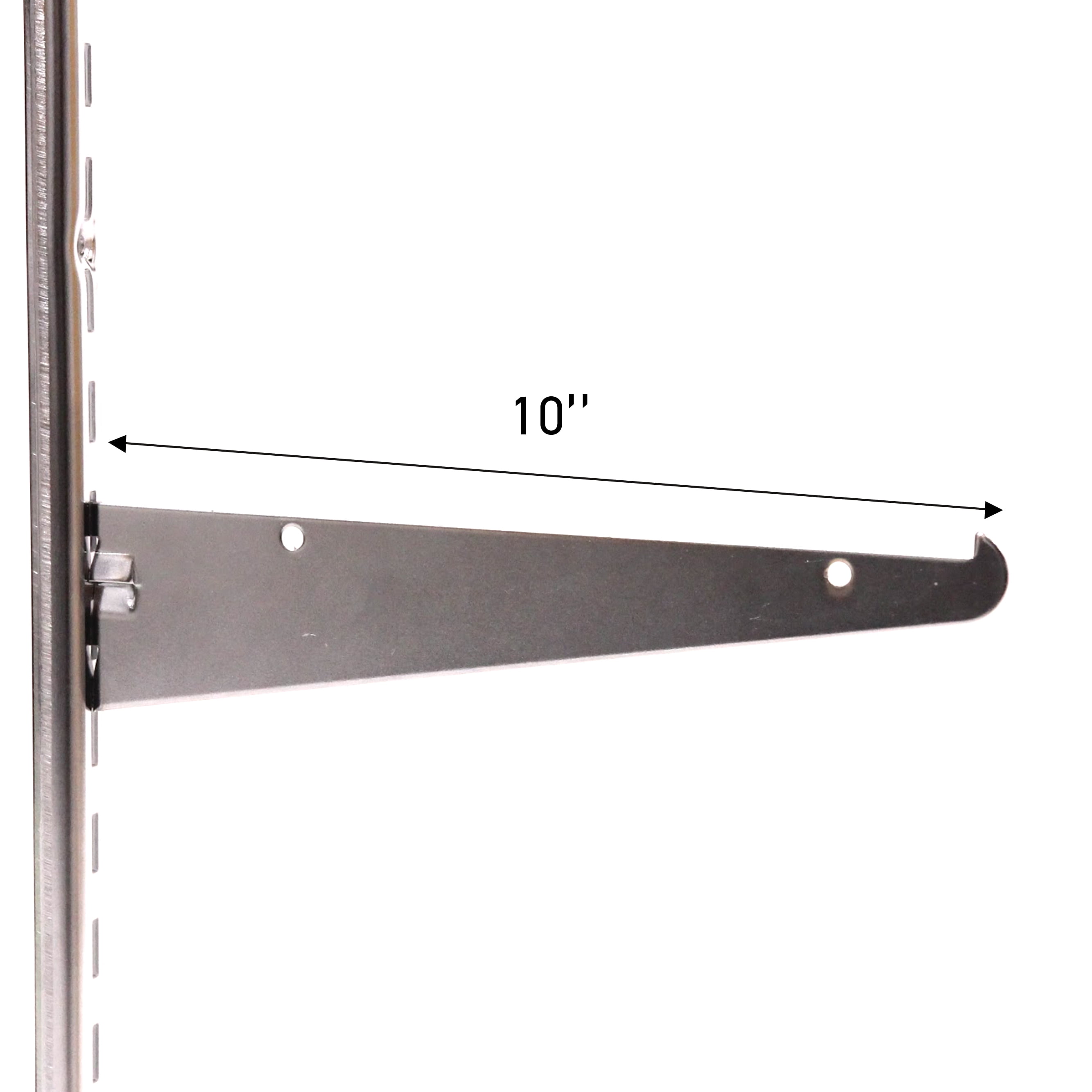 10 inch Chrome Metal Shelf Bracket for Slotted Standard - ½ inch slots 1 inch on center - Pack of 6