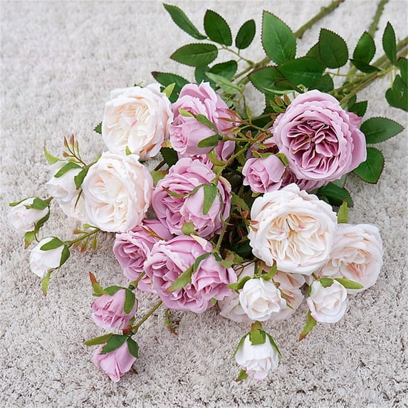 Cheers US 4Branches Fake Roses Artificial Silk Flowers Faux Rose Flower Long Stems Bouquet for Arrangement Wedding Centerpiece Party Home Kitchen