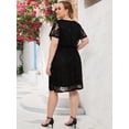 thumbnail image 3 of Vestido Elegante De Talla Grande, Vestido Mini De Cuello Redondo De Manga Corta De Encaje Sólido Para Mujer, 3 of 4