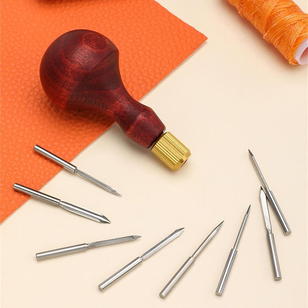 YIEMEEN 8 in 1 Awl Tool Set Leather Stitching Sewing Awl with Wood Handle for Craft