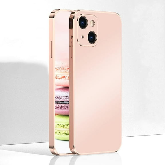 Shockproof Compatible with iPhone 13 Mini Case Cute Slim Fit Thin Matte Phone Cases Anti-Fingerprint for Women Glitter Plating Edge Soft Flexible TPU Protective Cover - 5.4 Inch (2021), Pink