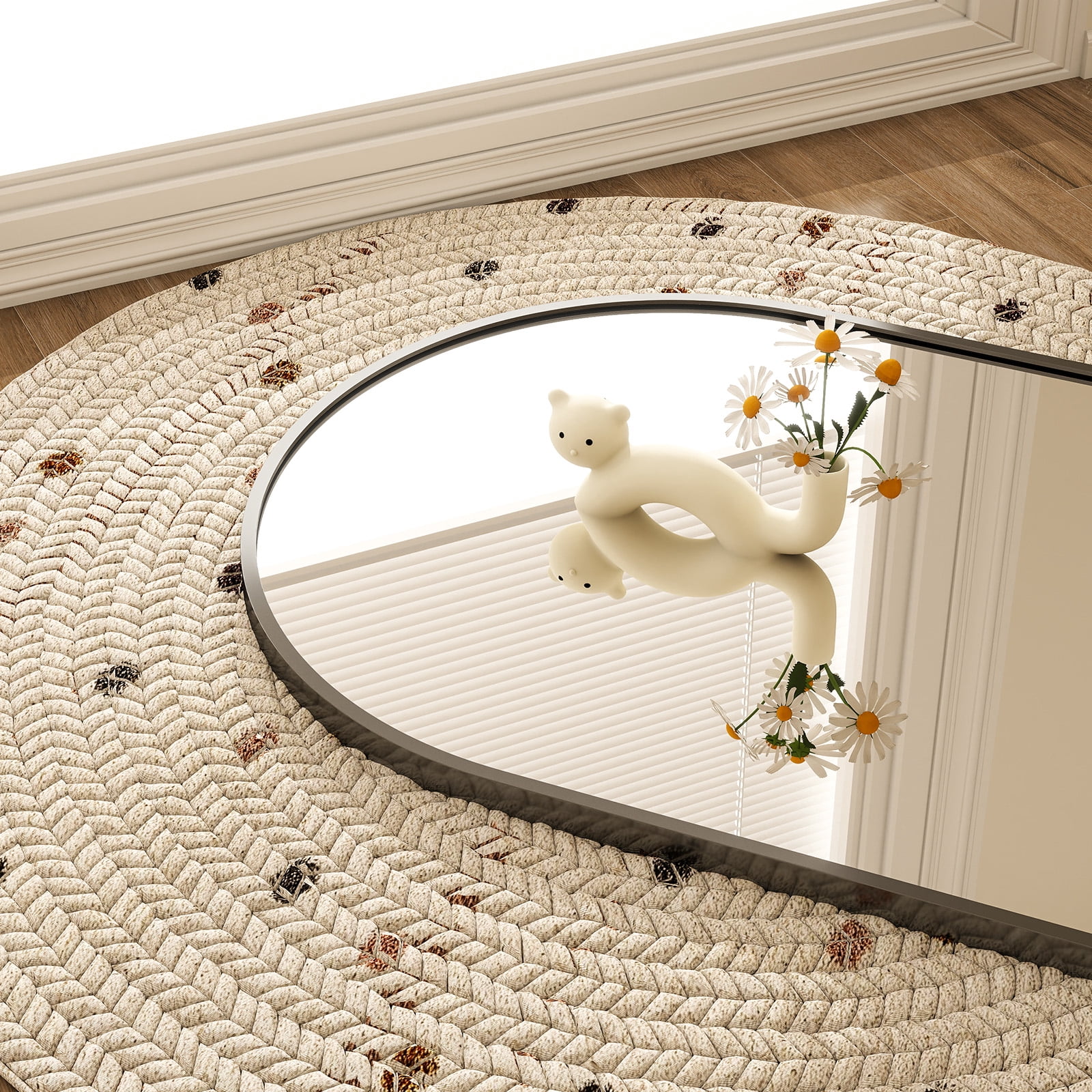GRAHMCY 78"x35" Arched Full Length Floor Mirror Free-standing Mirror with Aluminum Alloy Frame, Black