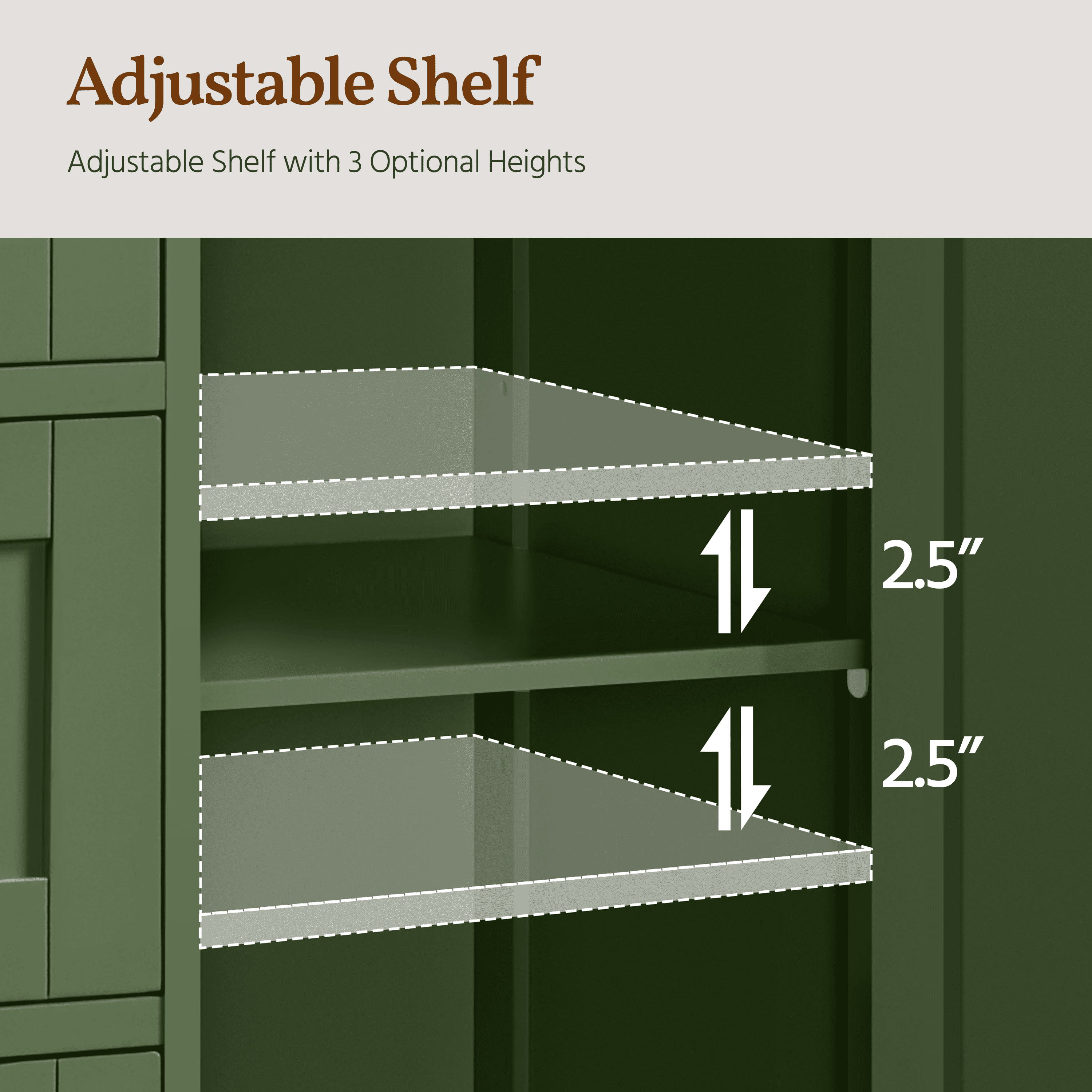 Alden Design 34″ Tall Bathroom Floor Cabinet with Adjustable Shelf and 3 Drawers, Green