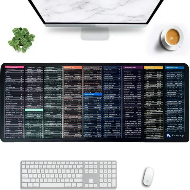 MesaSe Super Large Anti-Slip Keyboard Pad - with Office Software Shortcuts Pattern Big Extended Non-Slip Rubber Base Mousepad Stitched Edge Gaming Pc Desktop Large Mice Pad (31.5*11.8 in