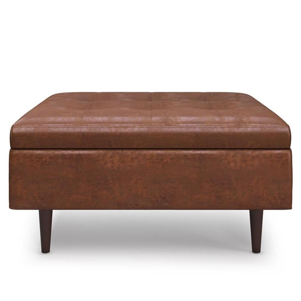 Pemberly Row 38"W Large Coffee Table Ottoman - Saddle Brown Faux Leather