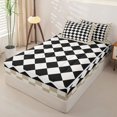 thumbnail image 2 of Erosebridal Classic Diamond Check Pattern Zipper Full Size Comforter Sets with Fitted Sheet and 2 Pillowcases,Border Grid Print Zipper Bedding Set,Beige Black White,Grey Reversible, 2 of 6