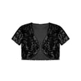 thumbnail image 3 of iEFiEL Kids Girls Sparkly Sequins Bolero Cropped Glitters Shrug Cardigan for Wedding Birthday Party Dress Black 14, 3 of 5
