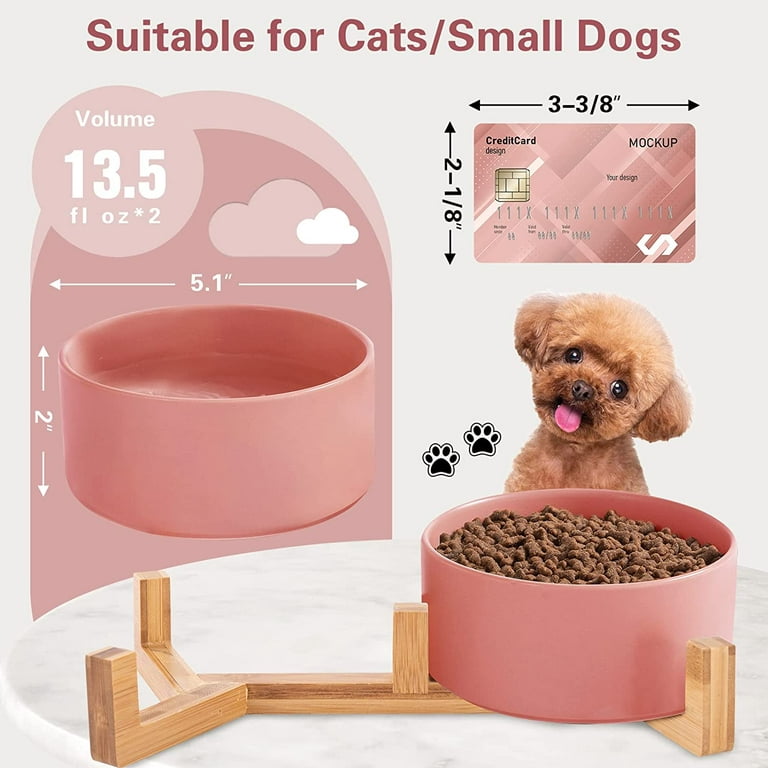 Nordmiex Ceramic Dog Bowl Set Dog Food and Water Bowls with Stand  13.5oz/385ml, Pink 