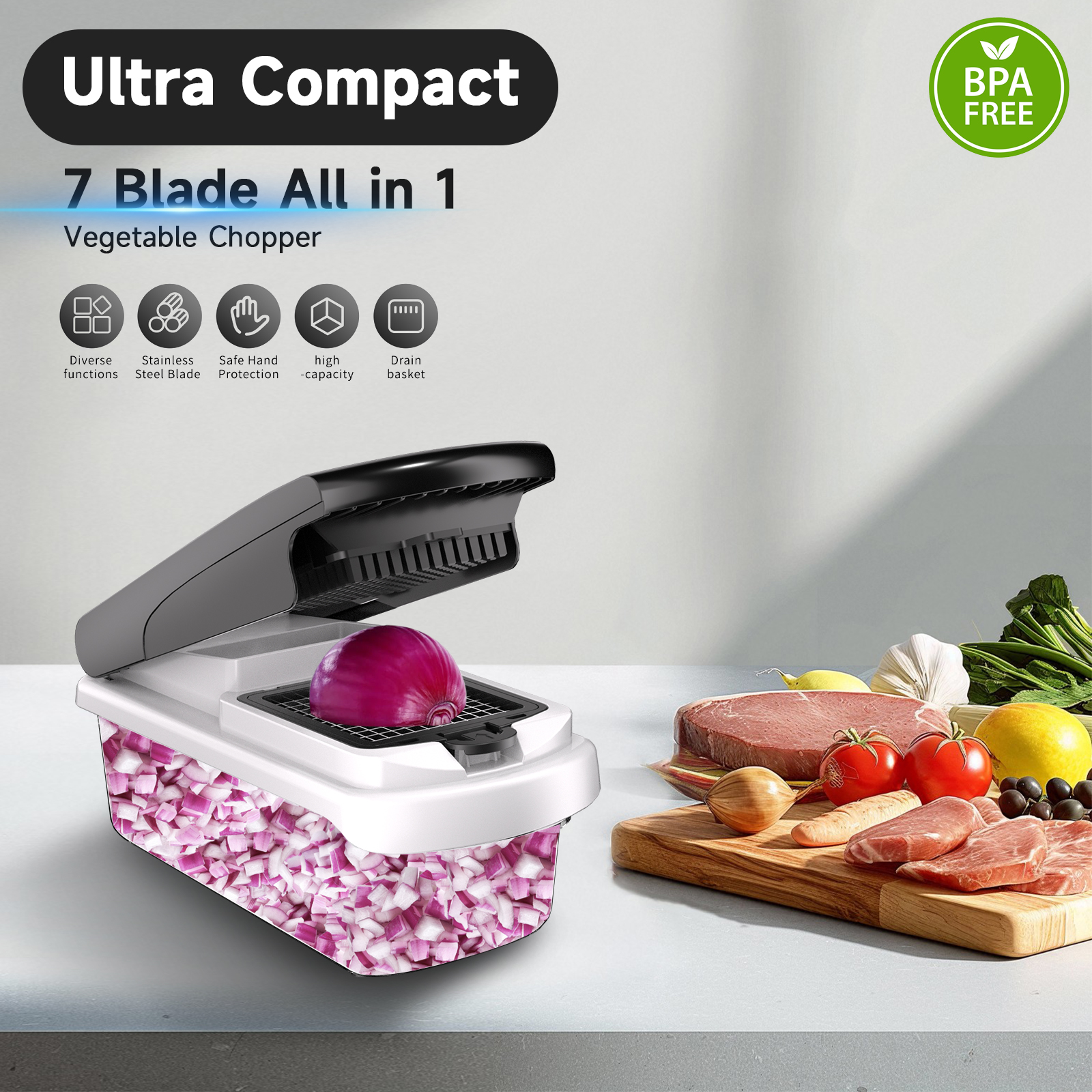 Aonhom 15-in-1 Vegetable Chopper and Slicer, White photo 7