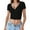 Black, variant on DuoJiaJ Women's Short Length Fitted V Neck Ribbed High Elasticity Bustier Short Sleeve Top Women's Linen Shirts Black L