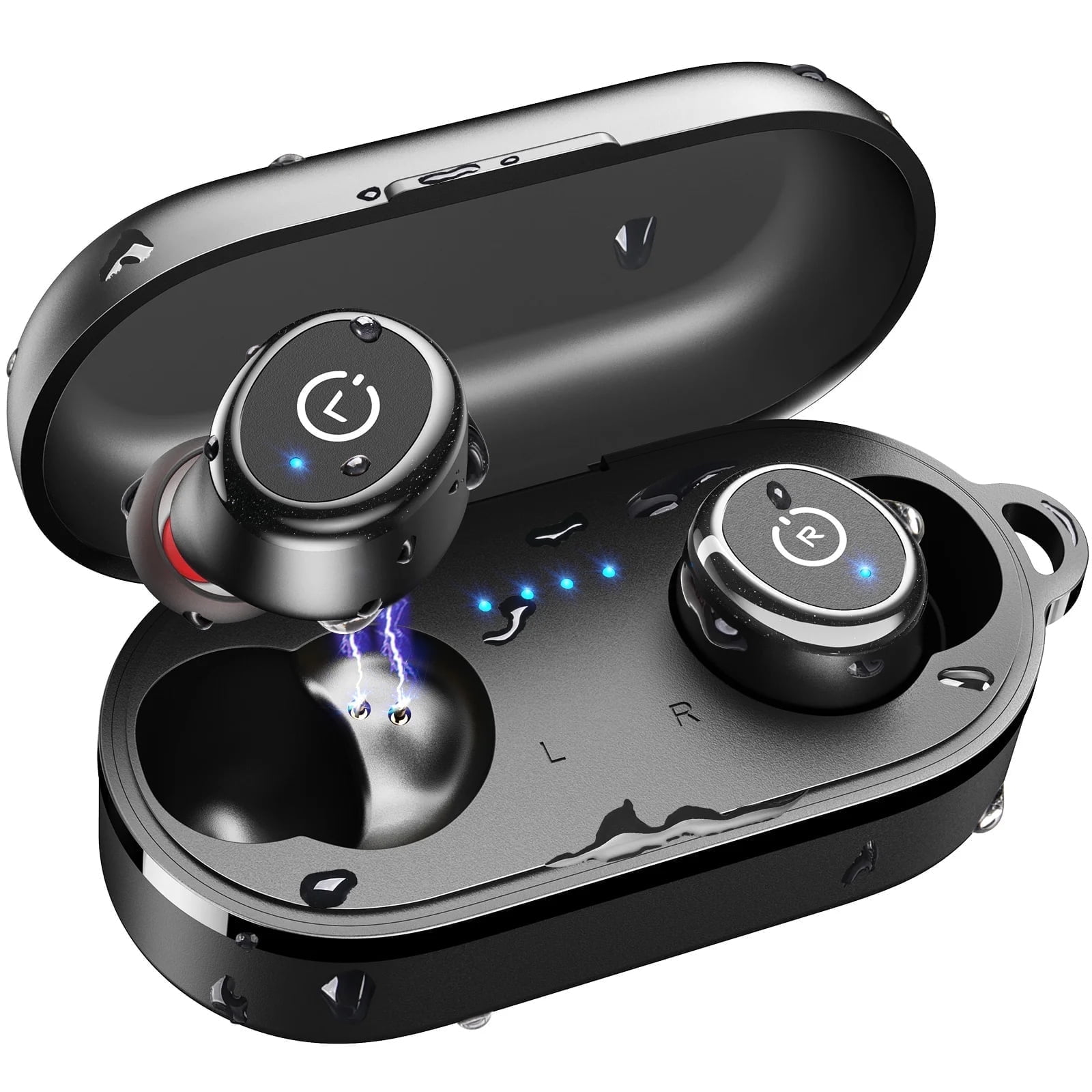 TOZO T10 Wireless Earbuds Bluetooth Headphones, 55H, Stereo Bass, App Customize 32 EQ, Wireless Charge, IPX8 Waterproof, 100+ White Noise Tracks, Ergonomic Design, Black