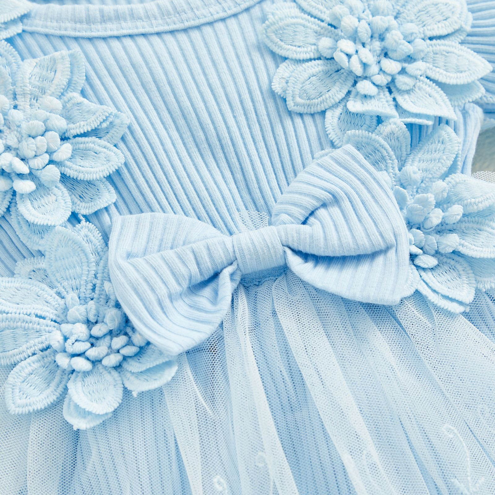 felwors Baby Girl Romper Dress Baby Dress Romper Flowers Lace Girl Spring Summer Clothes with Headband (0-3 Months, Blue)