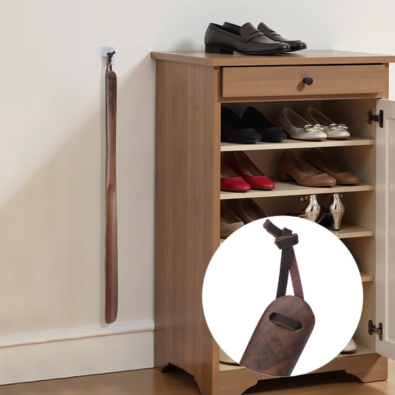 Wood Shoe Horn Extra Long Handled Wooden Shoe Horn Long Horn with Hanging Hole for Kids Seniors Home Use 50CM