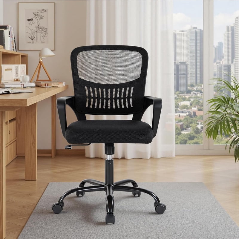 Kelno Drafting Chair Adjustable Height Office Chair Lumbar Support Swivel Ergonomic Desk Chair, Black