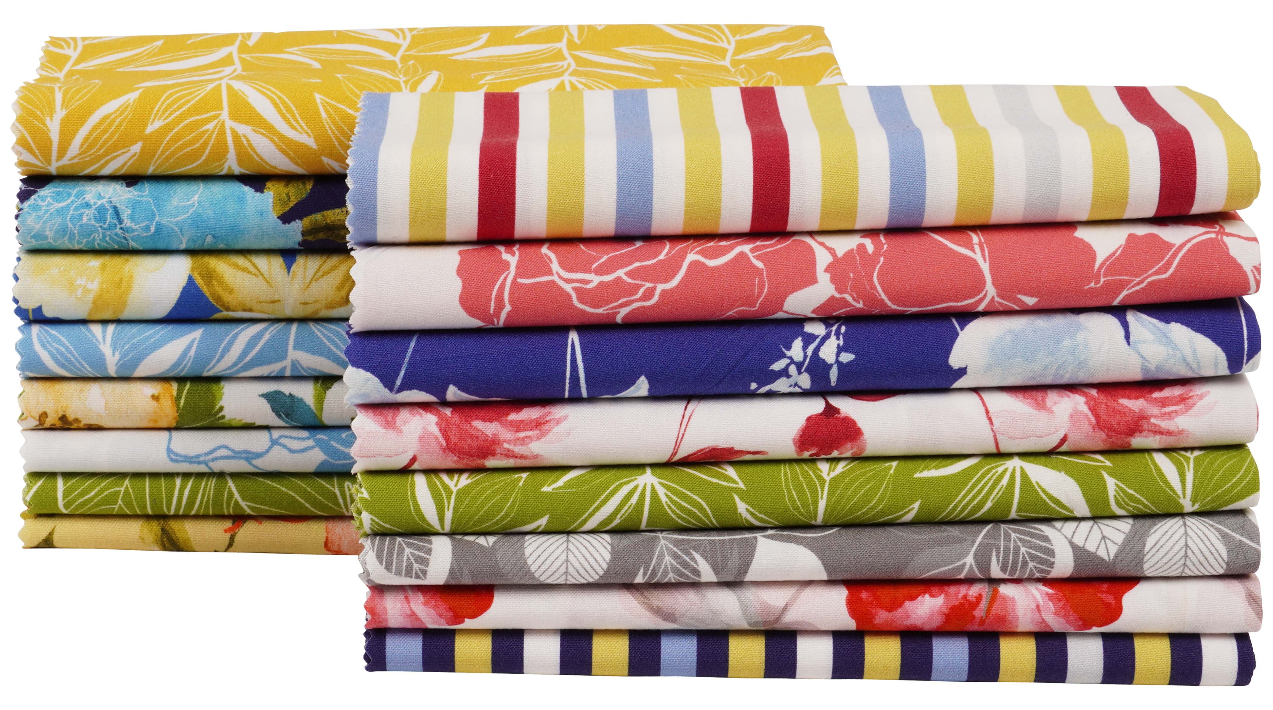 Soimoi 16 Pc Fat Quarter Bundle,BlockPrint 18x 22DIY Patchwork-100%  CottonPre-Cut Quilting Fabric Multicolor 