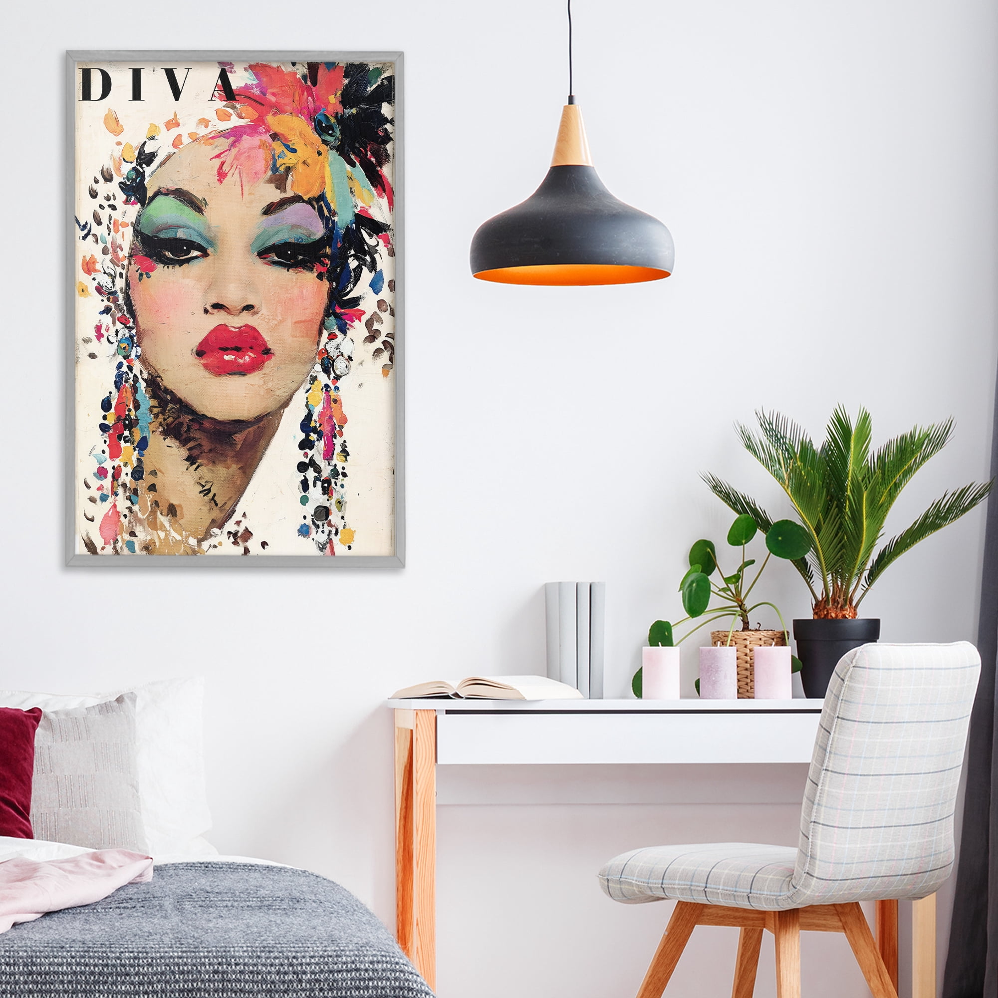Stupell Industries Diva Fashion Portrait Gray Framed Giclee Art, design by Annabelle Hall