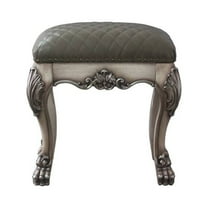 ACME Dresden Faux Leather Upholstered Vanity Stool in Vintage Bone White