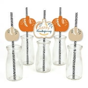 Big Dot of Happiness Happy Thanksgiving - Paper Straw Decor - Fall Harvest Party Striped Decorative Straws - Set of 24