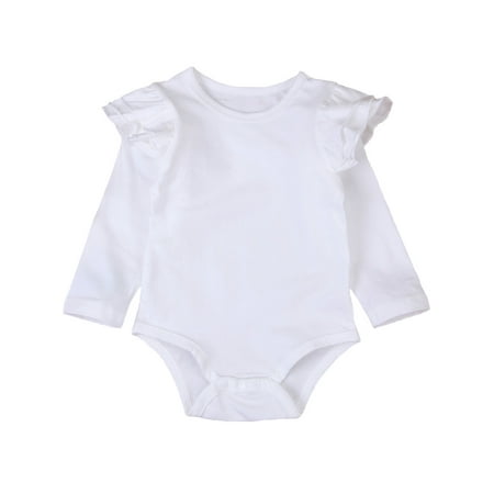 

Bebiullo Infant Baby Girl Basic Ruffle Long Sleeve Cotton Romper Bodysuit Tops Clothes