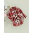 thumbnail image 3 of Bagilaanoe Little Girls Shirt Jacket Plaid Long Sleeve Lapel Button Shacket Coat with Belt 2T 3T 4T 5T 6T 7T Kids Fall Casual Outwear, 3 of 8